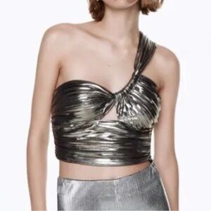 Zara Metallic silver one shoulder to